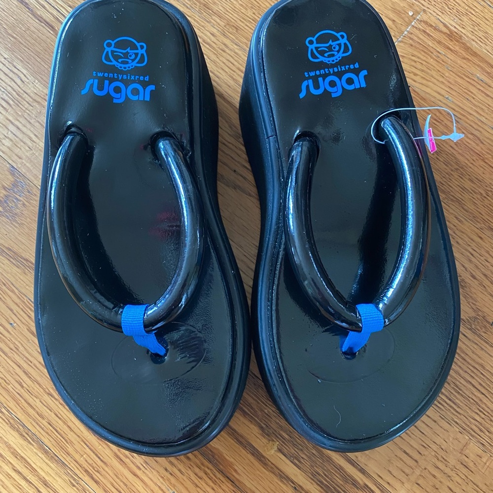 Sugar Women's Black platform Sandal Flip Flops Y2K Vintage